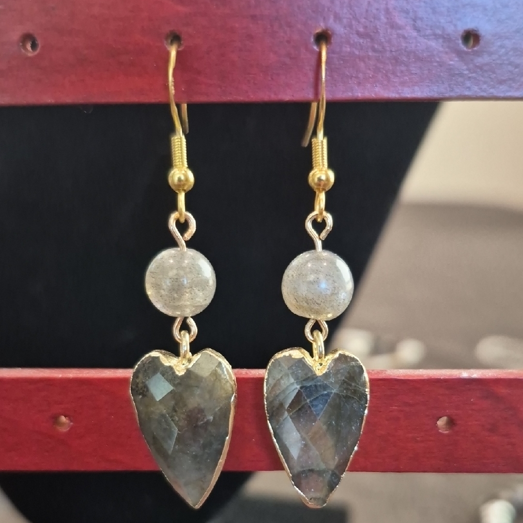 Gold-Tone Labradorite Heart Drop Earrings In Gray